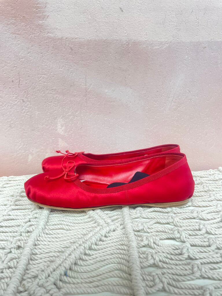 Miu Miu Red Satin Pointe Ballerina Shoe (Orig $1020)