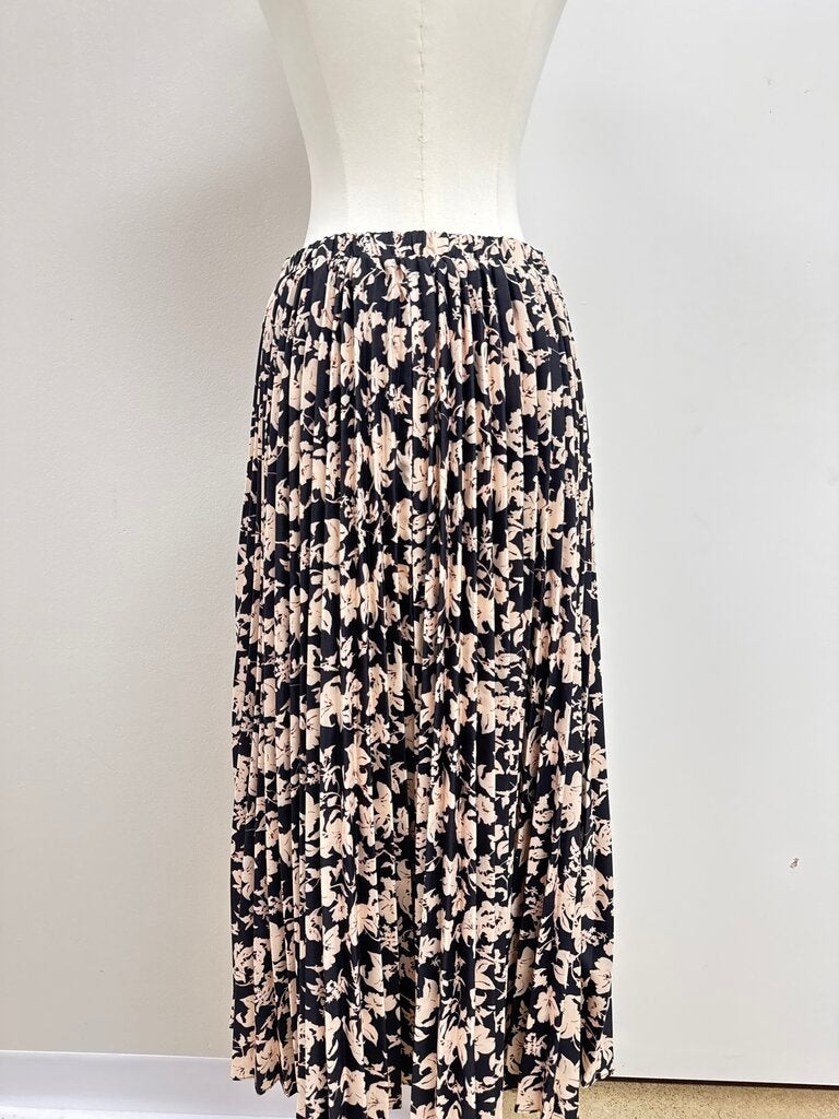 English Factory Black Floral Pleated Maxi Skirt NWT