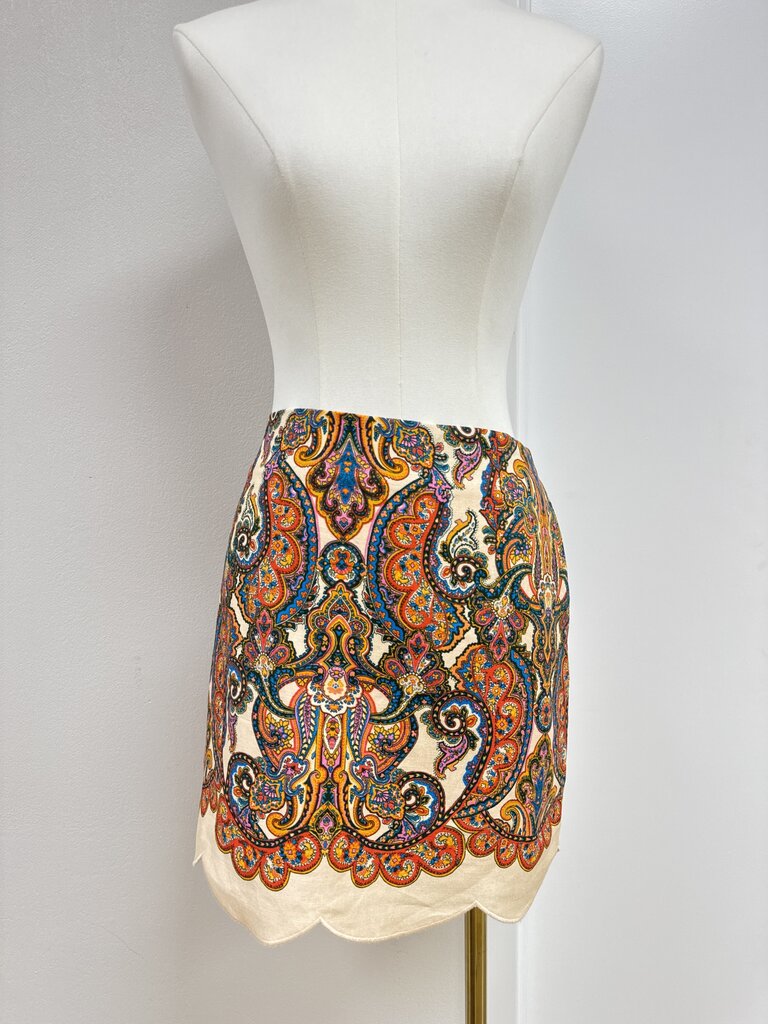 Zimmermann Paisley Linen Scallop Mini Skirt NWT