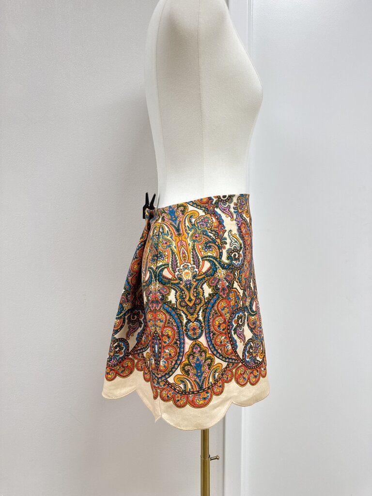 Zimmermann Paisley Linen Scallop Mini Skirt NWT