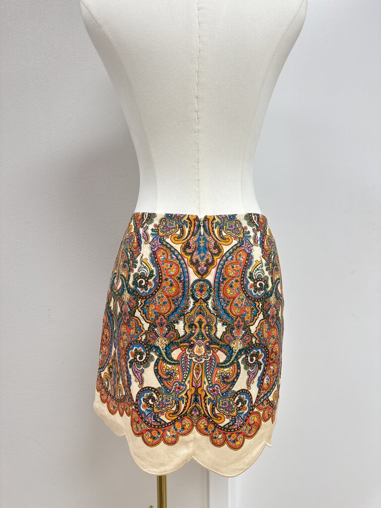 Zimmermann Paisley Linen Scallop Mini Skirt NWT