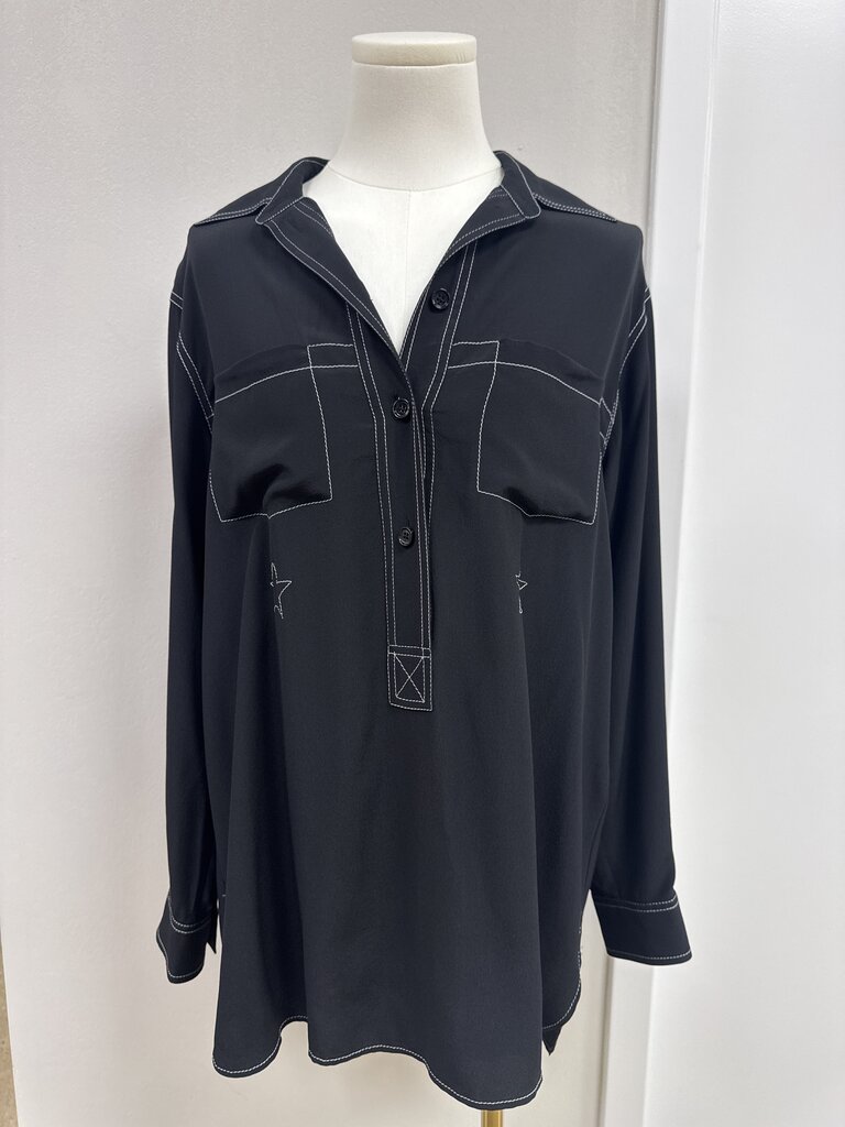Burberry Black Topstitch Western Style Silk Button Up