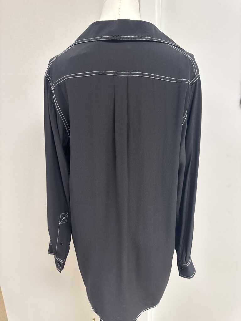 Burberry Black Topstitch Western Style Silk Button Up
