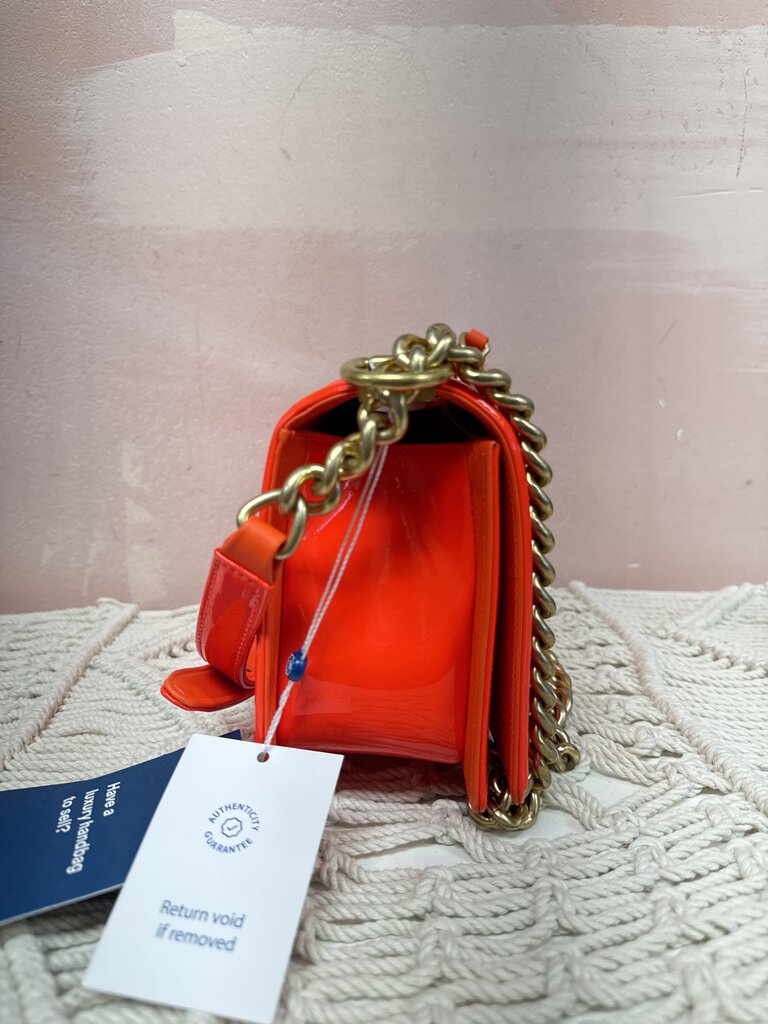 Chanel Orange Fluo Quilted Patent Medium Boy Bag '15-16