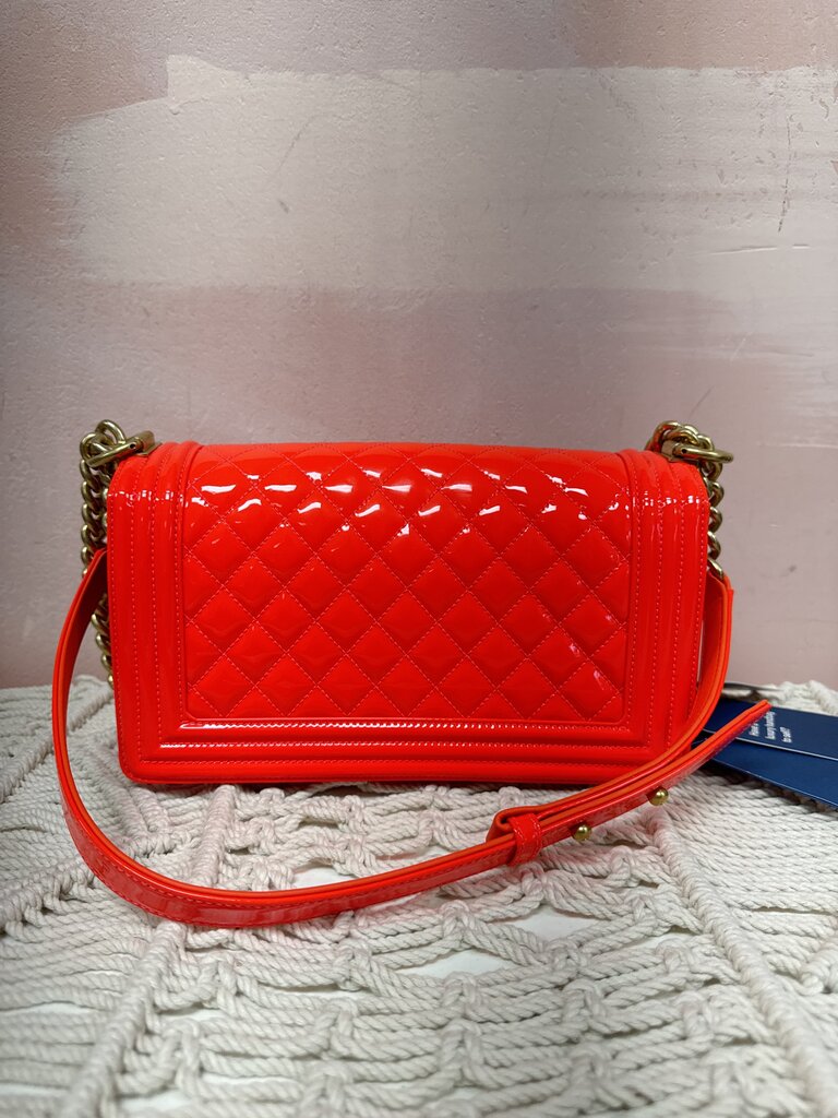 Chanel Orange Fluo Quilted Patent Medium Boy Bag '15-16