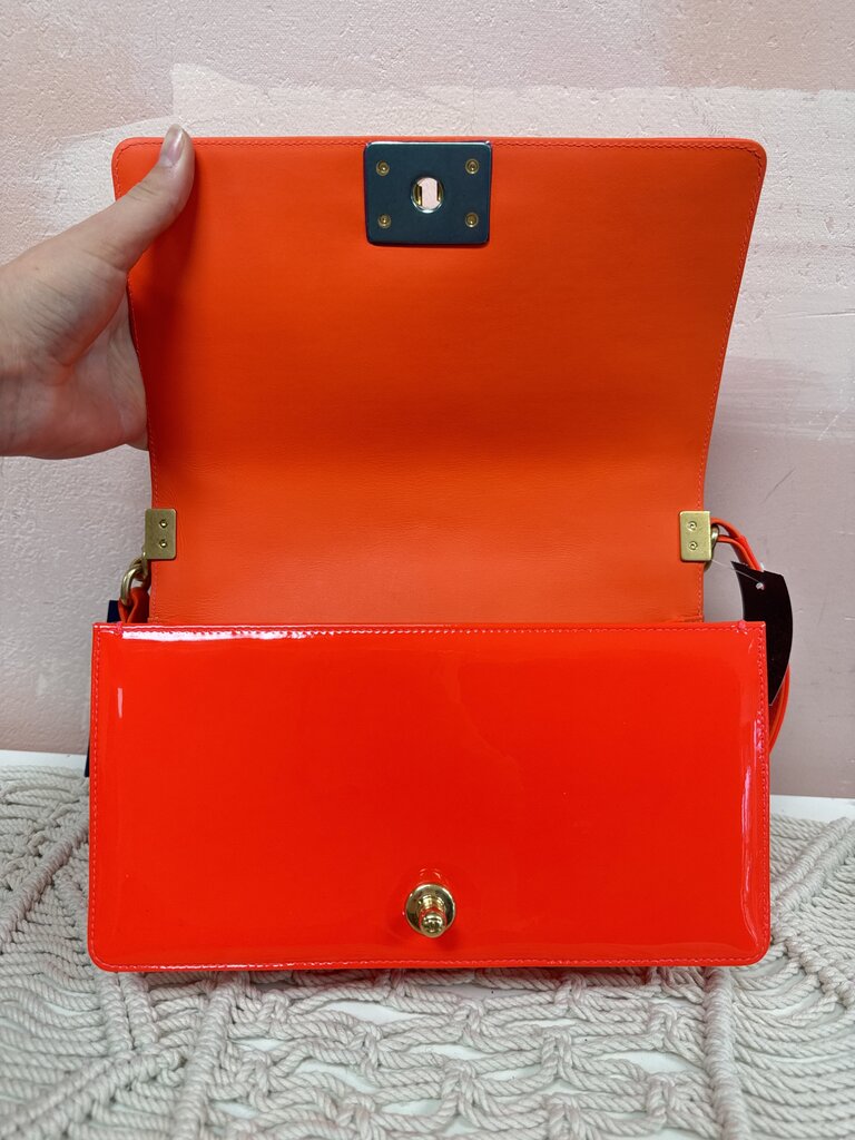 Chanel Orange Fluo Quilted Patent Medium Boy Bag '15-16