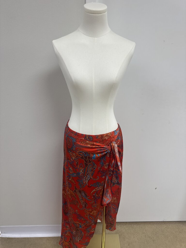 L'Agence Orange Paisley Wrap Skirt