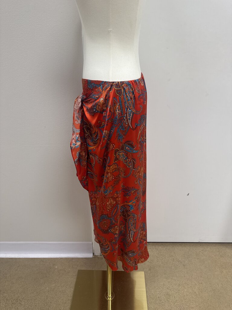 L'Agence Orange Paisley Wrap Skirt