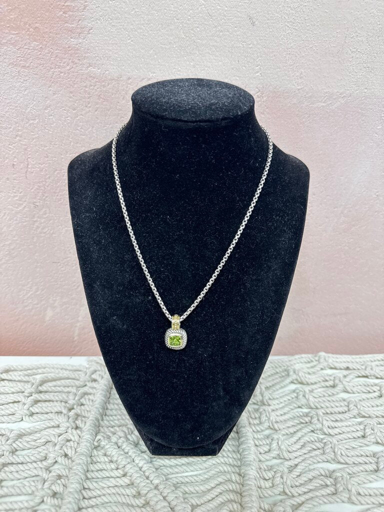David Yurman Silver and Gold Peridot Albion Pendant Necklace