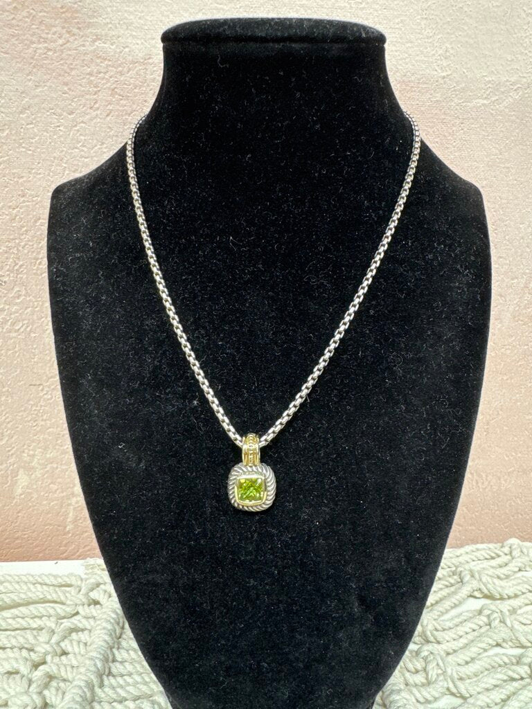 David Yurman Silver and Gold Peridot Albion Pendant Necklace
