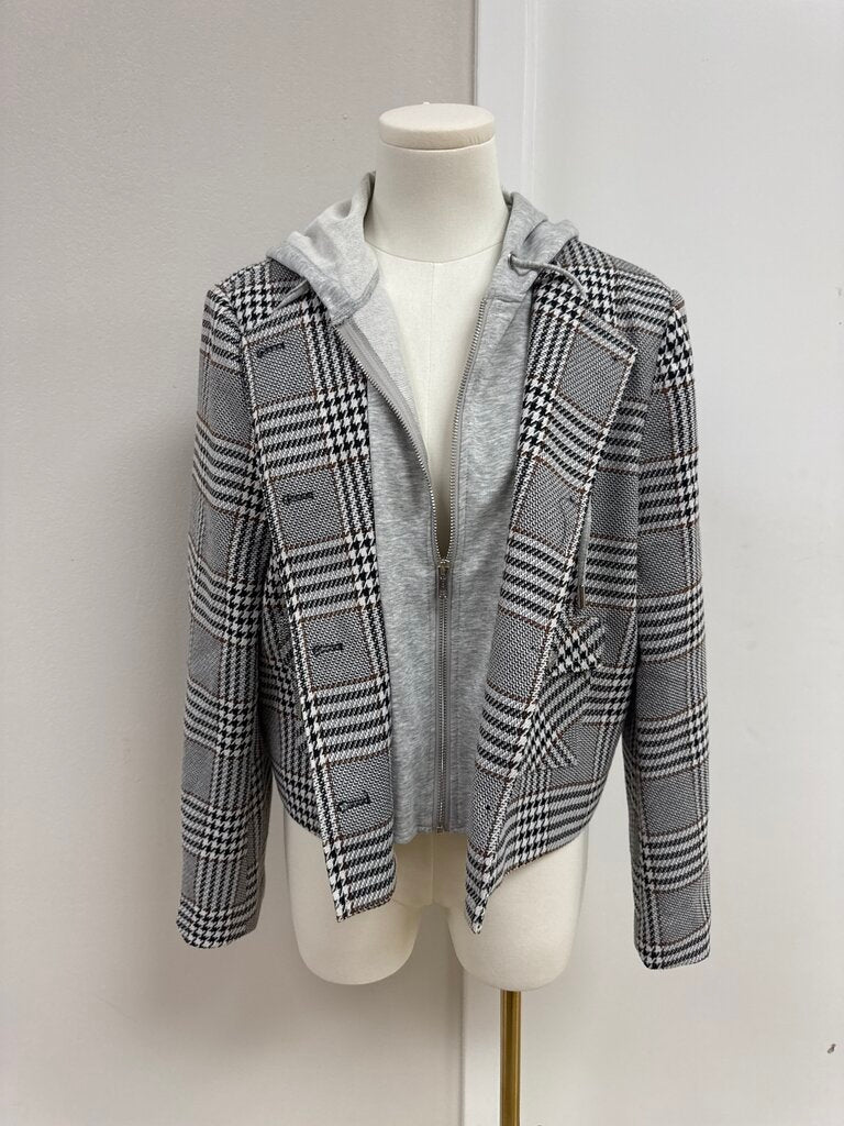 Evereve Cream Plaid Blazer with Hoodie