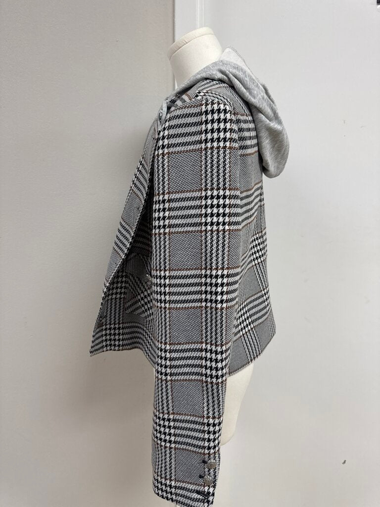 Evereve Cream Plaid Blazer with Hoodie