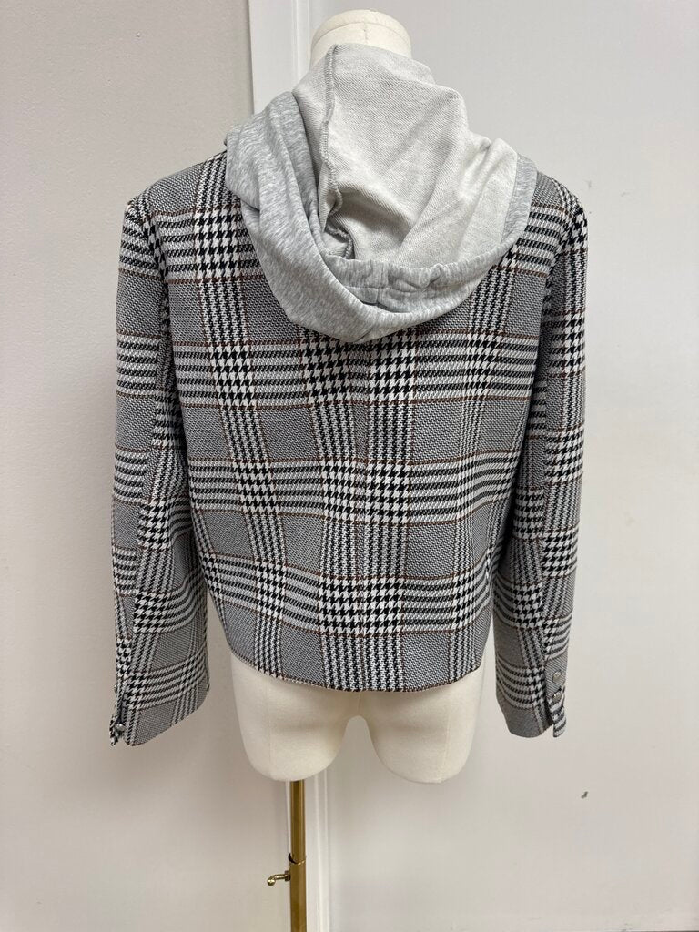 Evereve Cream Plaid Blazer with Hoodie