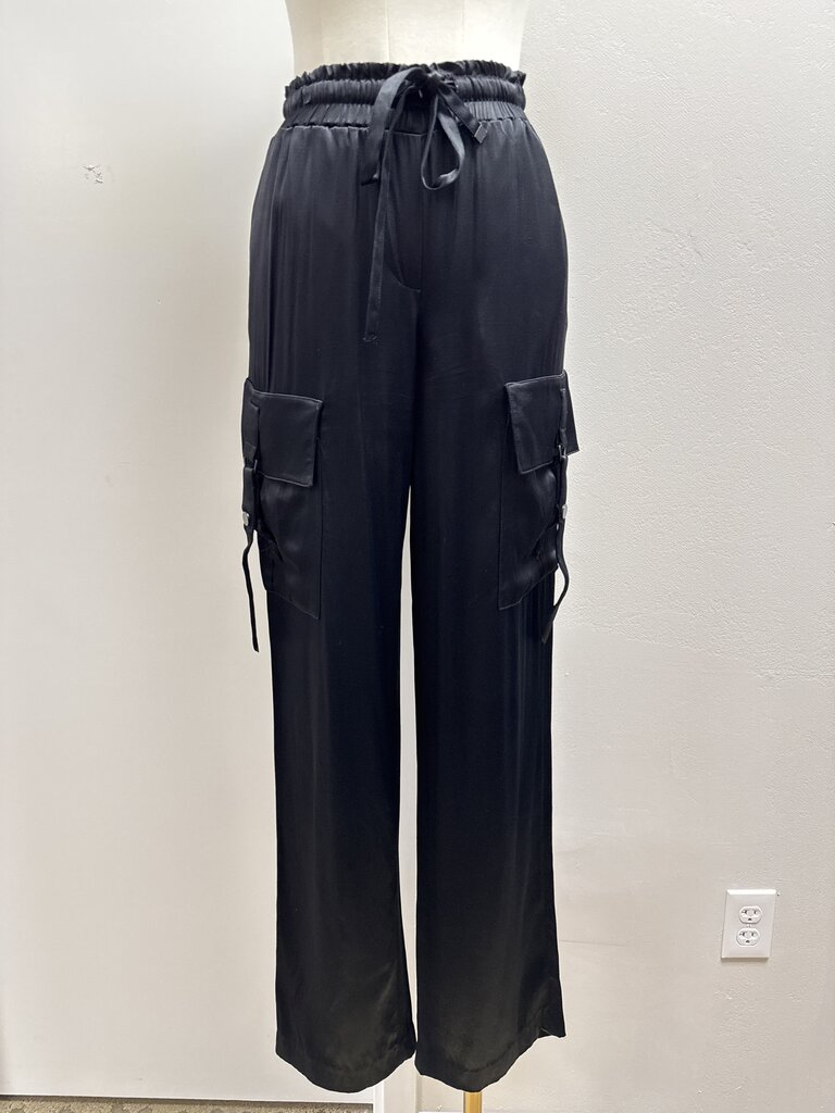 Donna Karan Black Satin Cargo Pant