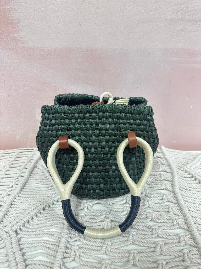Johanna Ortiz Green Raffia Small Bucket Bag