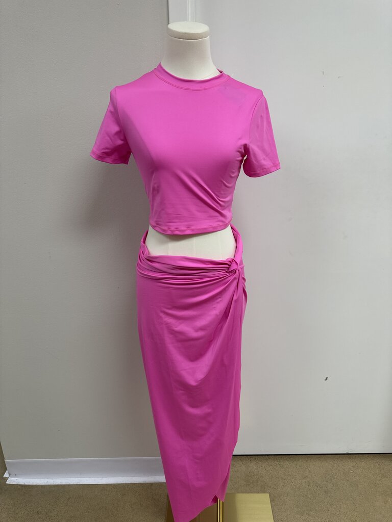 Skims Hot Pink Cropped Tee and Skirt NWT