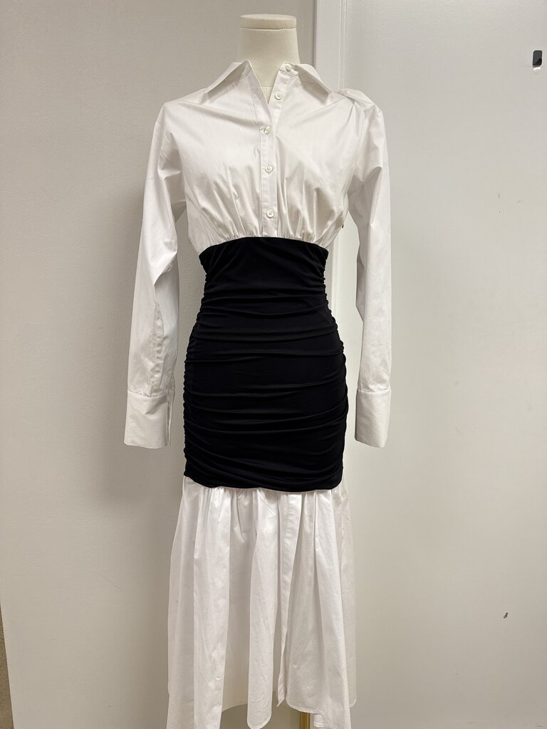 Staud White and Black Button Up Maxi Dress