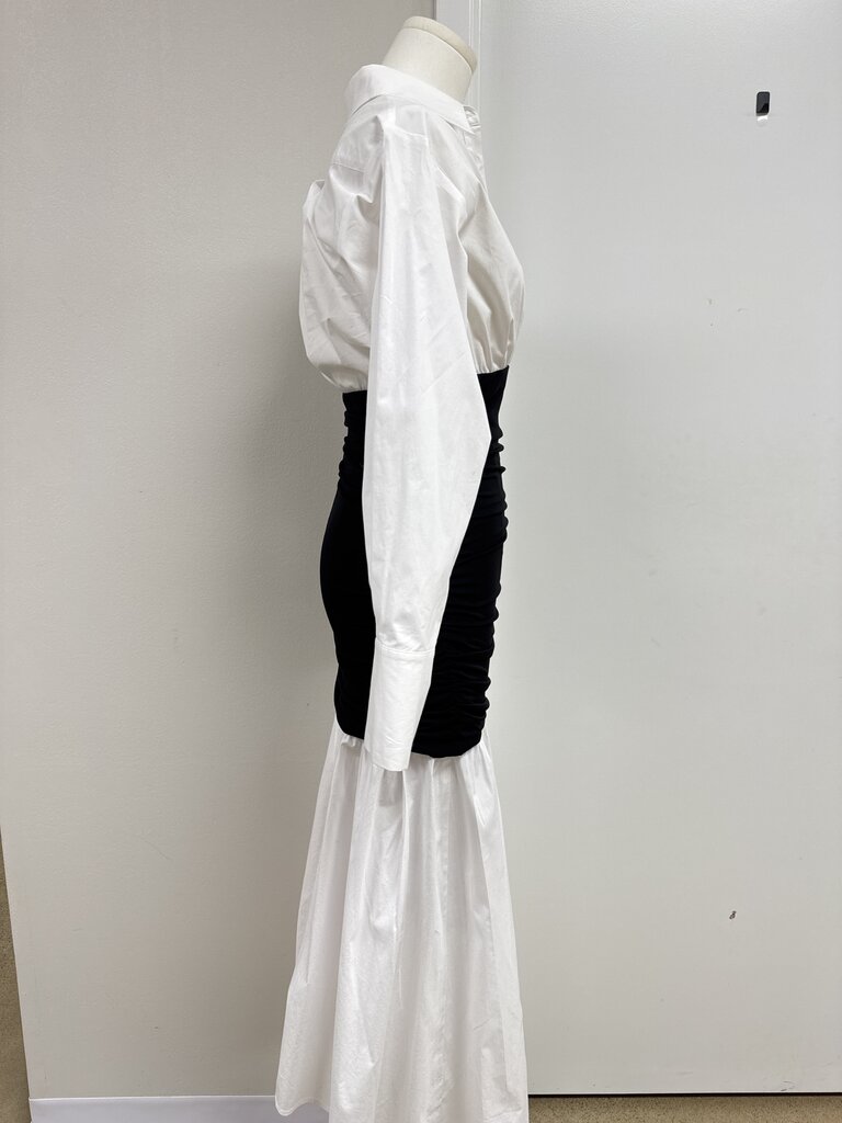 Staud White and Black Button Up Maxi Dress