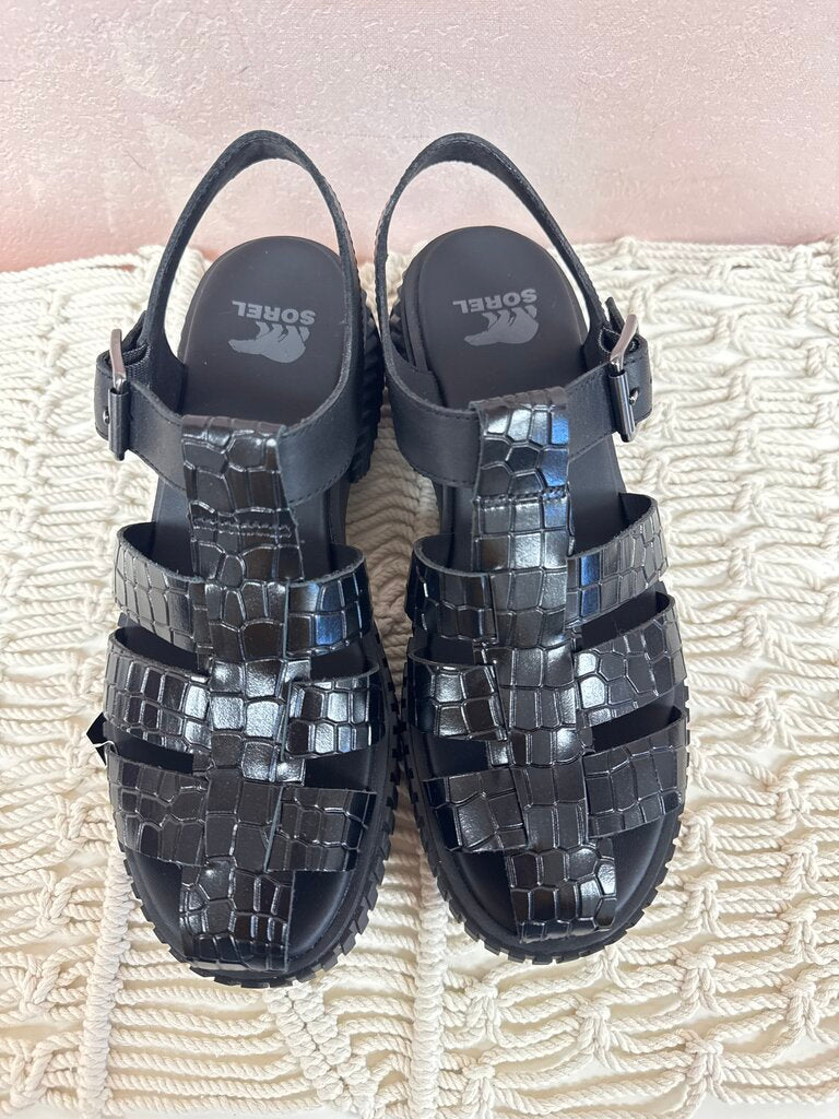Sorel Black Embossed Lug Sole Sandal