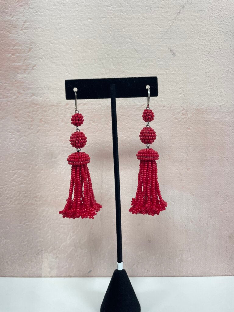 Celine Red Beaded Tassel Chandelier Earrings