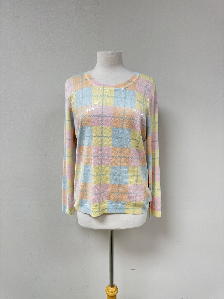 Leo & Ugo Pink Plaid Sequin Sweater NWT