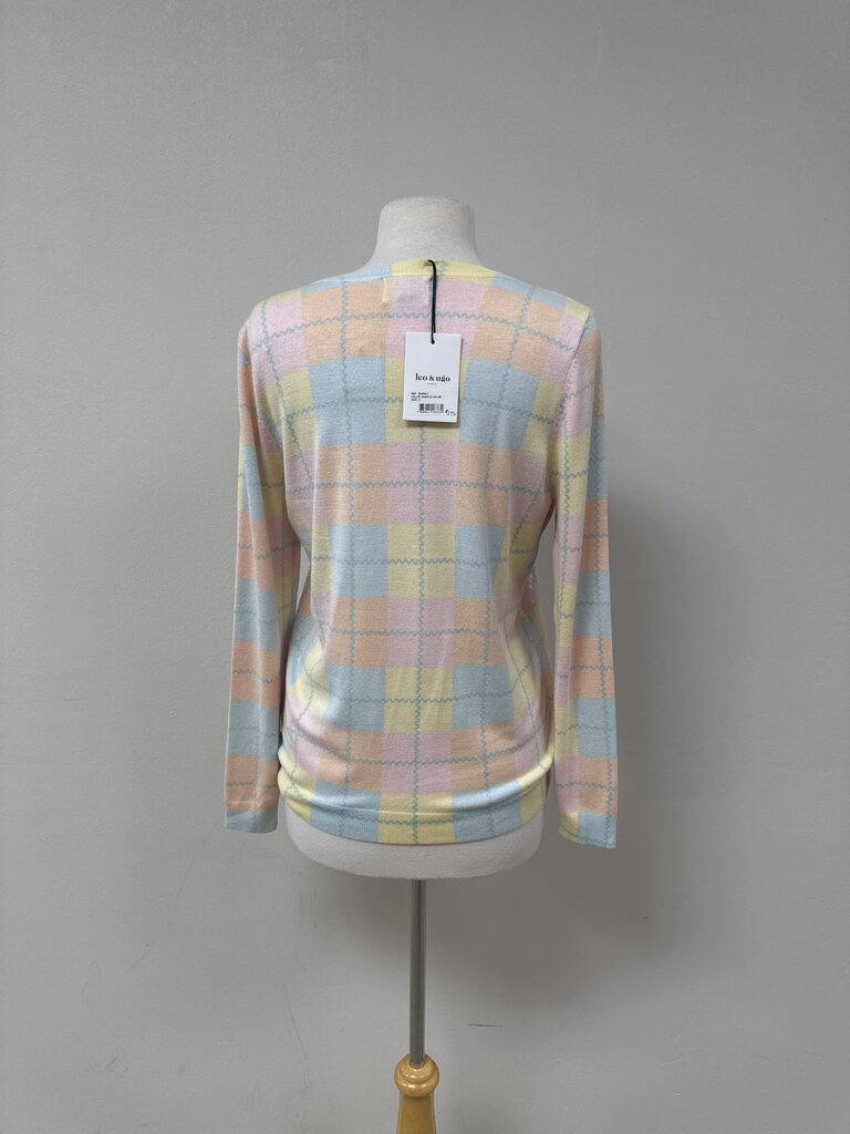 Leo & Ugo Pink Plaid Sequin Sweater NWT