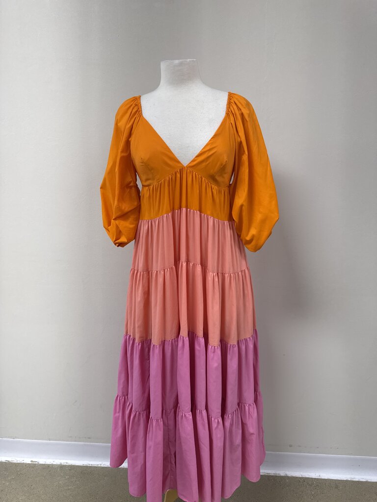 Staud Orange Colorblock Maxi Dress NWT