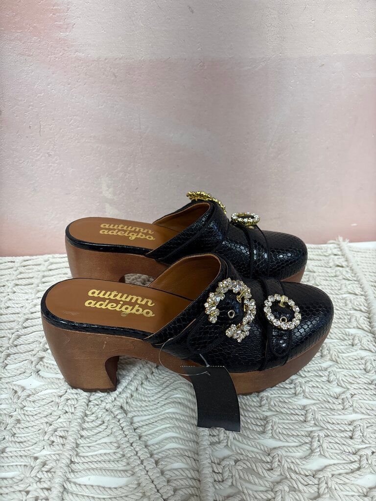 Autumn Adeigbo Black Embossed Clog NWT