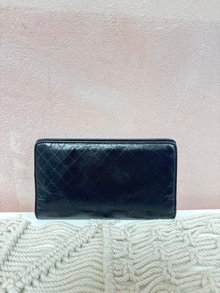 Chanel Black Embossed Quilted Long Flap Wallet
