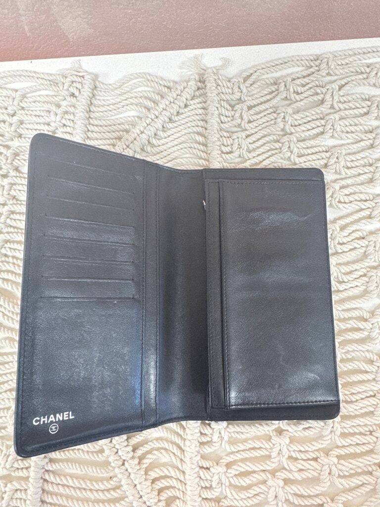Chanel Black Embossed Quilted Long Flap Wallet