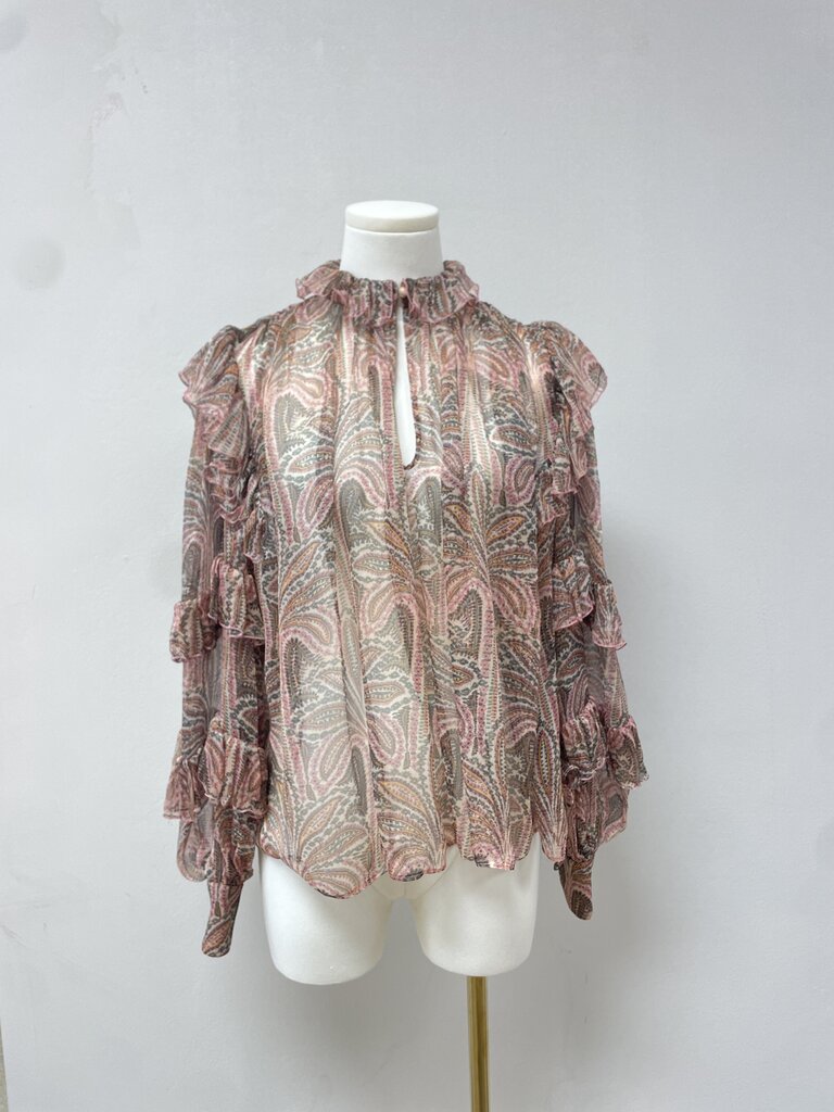 Etro Paisley Print Tiered Ruffle Silk Blouse