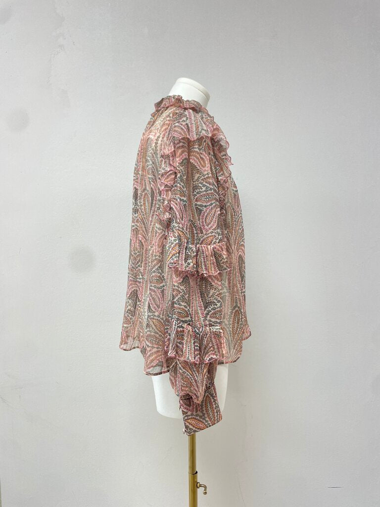 Etro Paisley Print Tiered Ruffle Silk Blouse