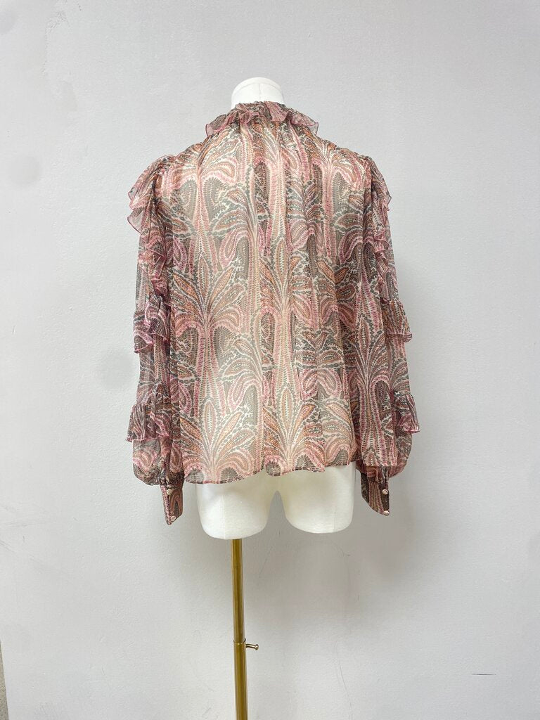 Etro Paisley Print Tiered Ruffle Silk Blouse