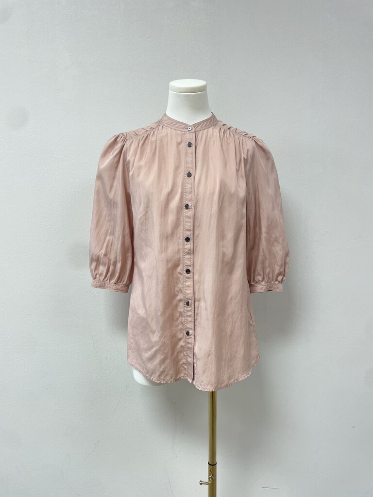 Burberry Brit Gathered Shoulder Crop Sleeve Button Up