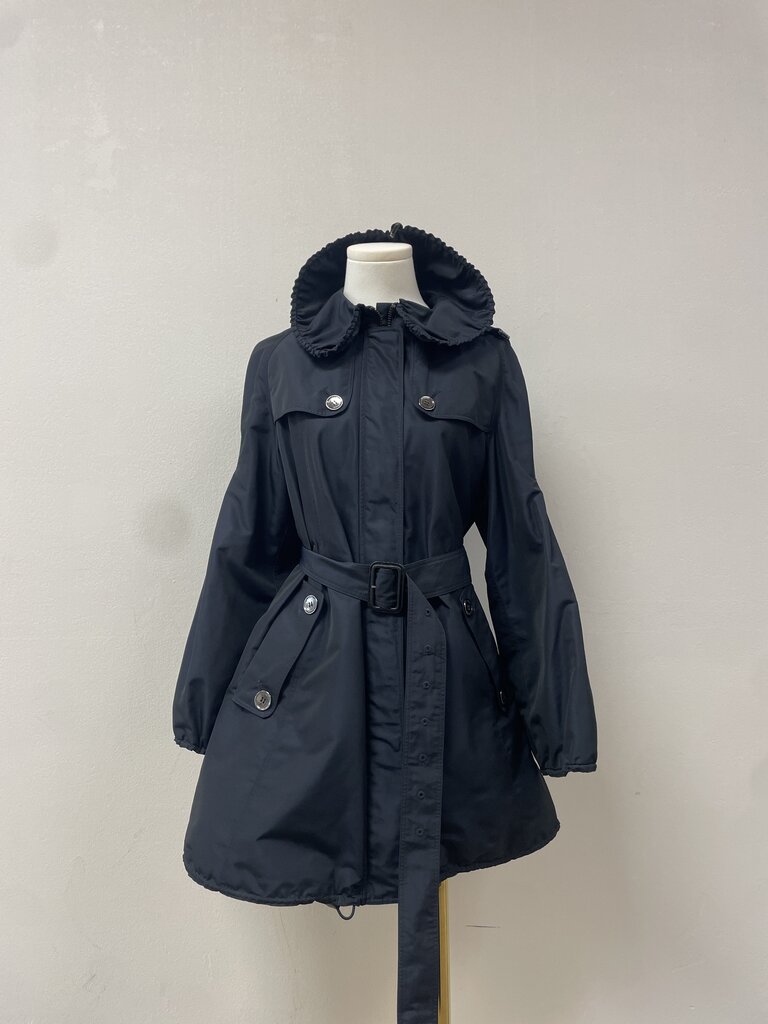 Burberry Nylon Belted Jacket Ruffle Collar