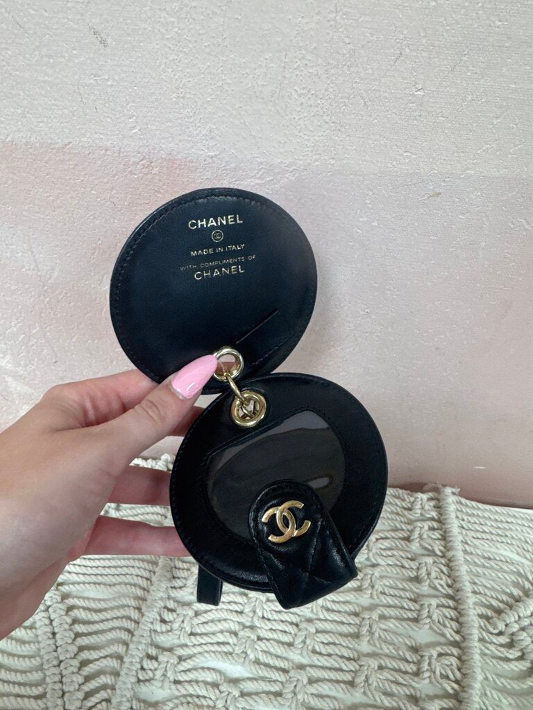 Chanel Black Lambskin Quilted Round Name Tag