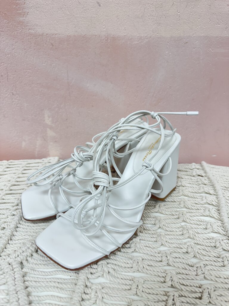 Gianvito Rossi White Criss Cross Block Heel Sandal (As Is)