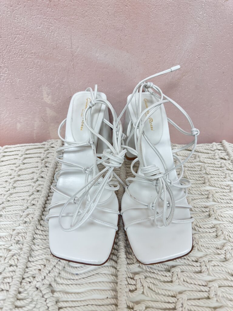 Gianvito Rossi White Criss Cross Block Heel Sandal (As Is)