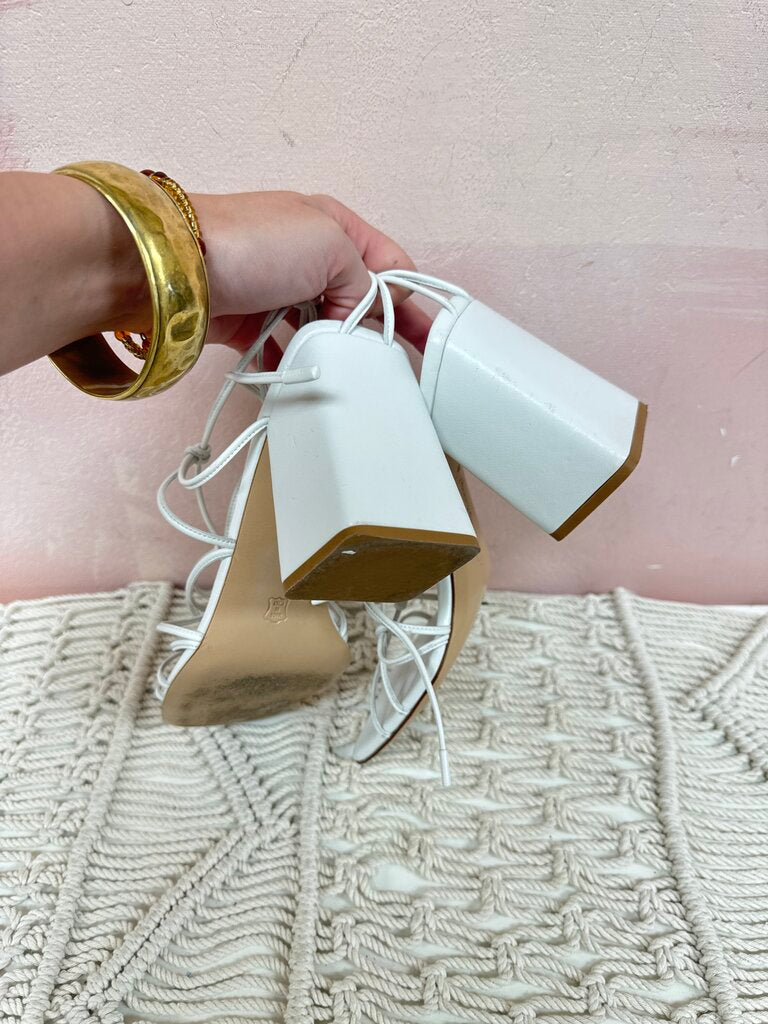 Gianvito Rossi White Criss Cross Block Heel Sandal (As Is)