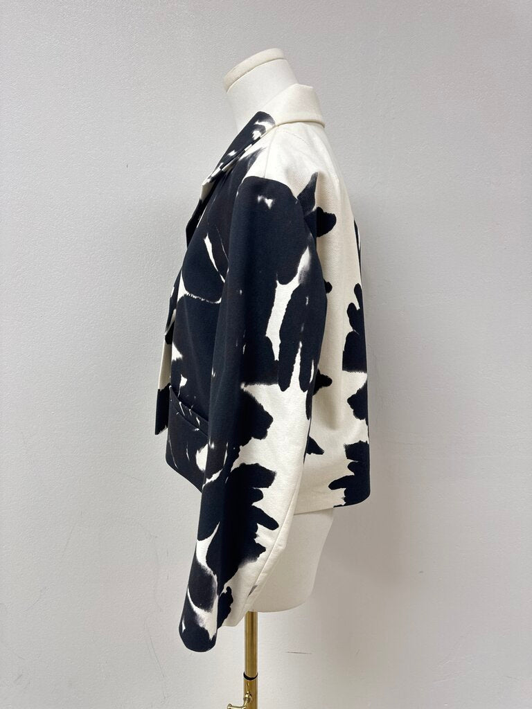 Dries Van Noten Black and Cream Cropped Blazer