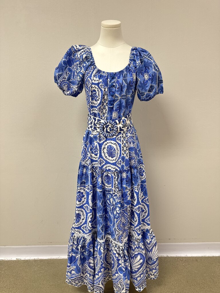 Farm Rio Blue Floral Print Belted Maxi Dress NWT
