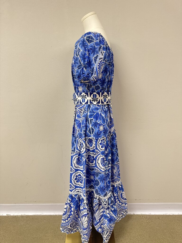Farm Rio Blue Floral Print Belted Maxi Dress NWT