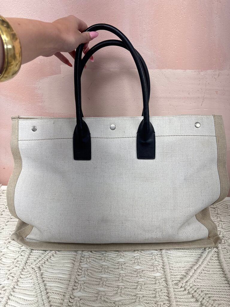 Saint Laurent Beige Canvas Rive Gauche Large Tote