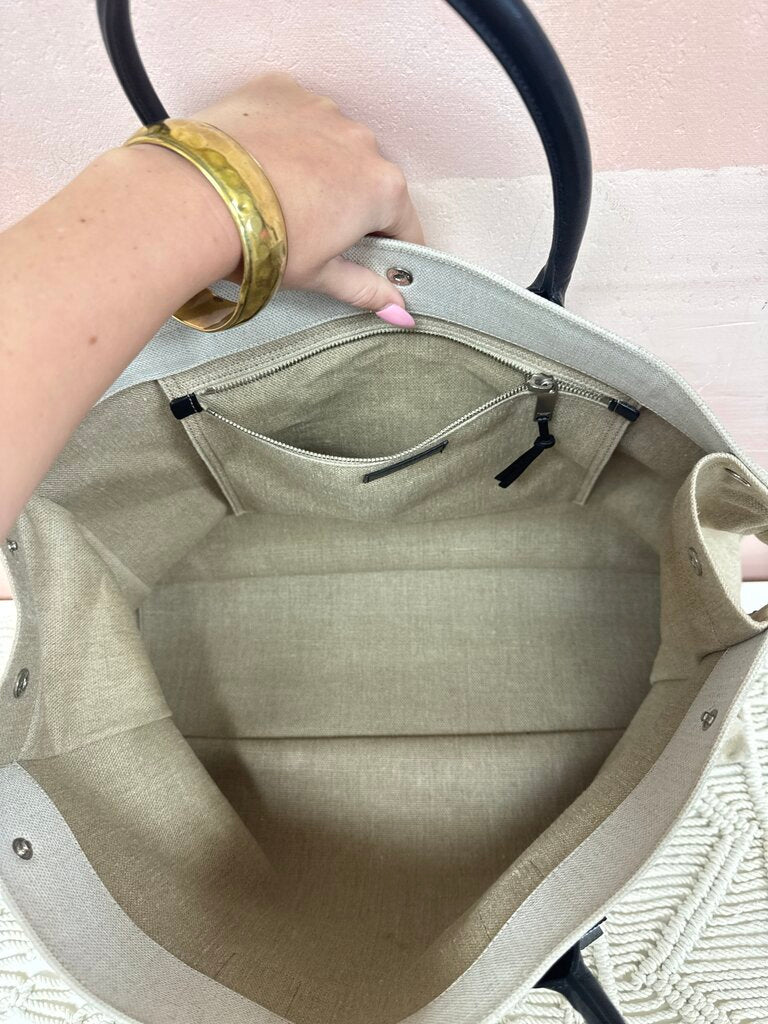 Saint Laurent Beige Canvas Rive Gauche Large Tote