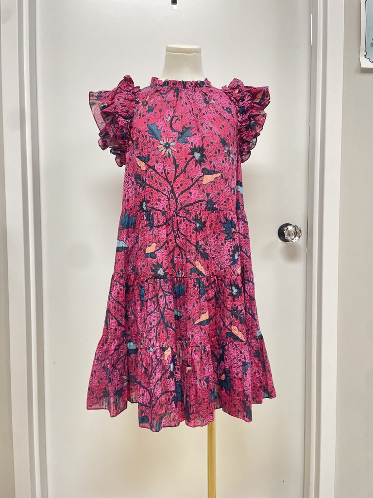 Ulla Johnson Cranberry Floral Ruffle Dress