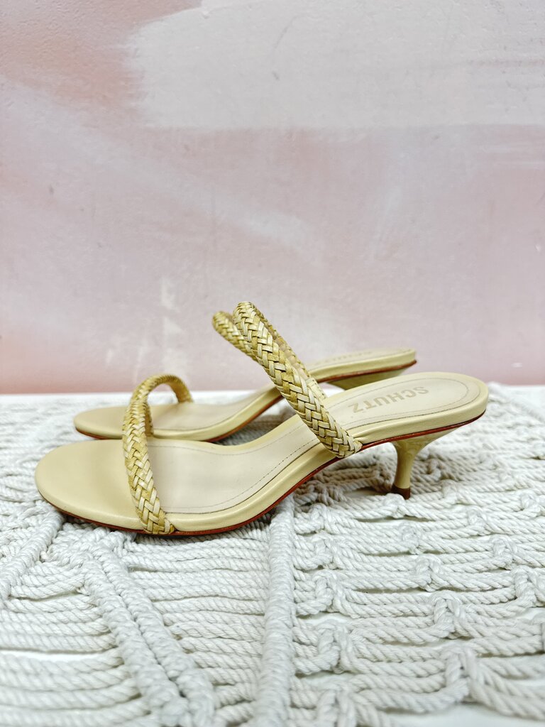 Schutz Natural Woven Mini Heel Sandal
