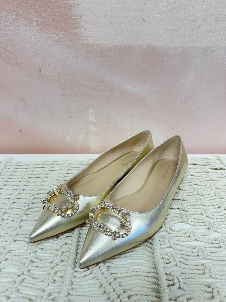 Stuart Weitzman Gold Eloise Crystal Flat