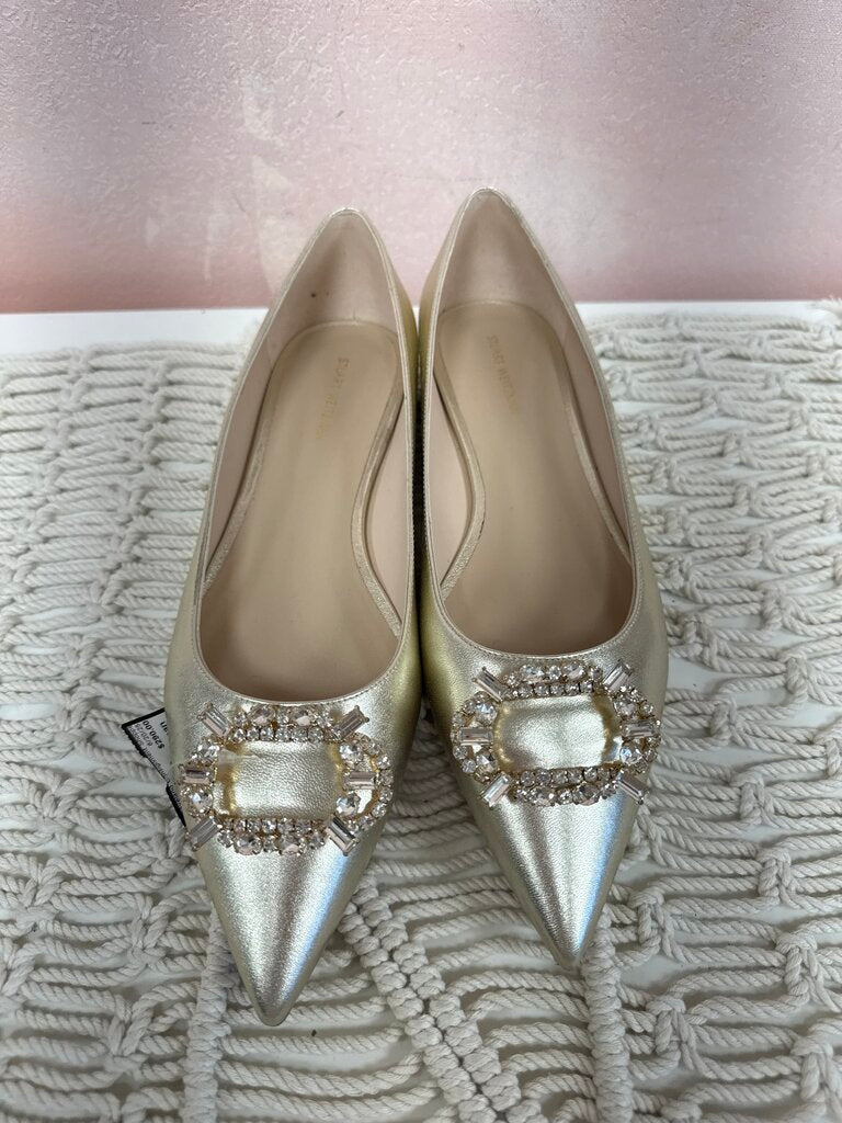 Stuart Weitzman Gold Eloise Crystal Flat