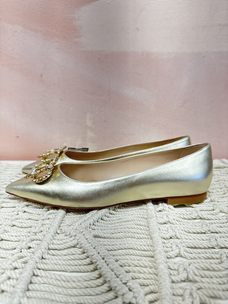 Stuart Weitzman Gold Eloise Crystal Flat