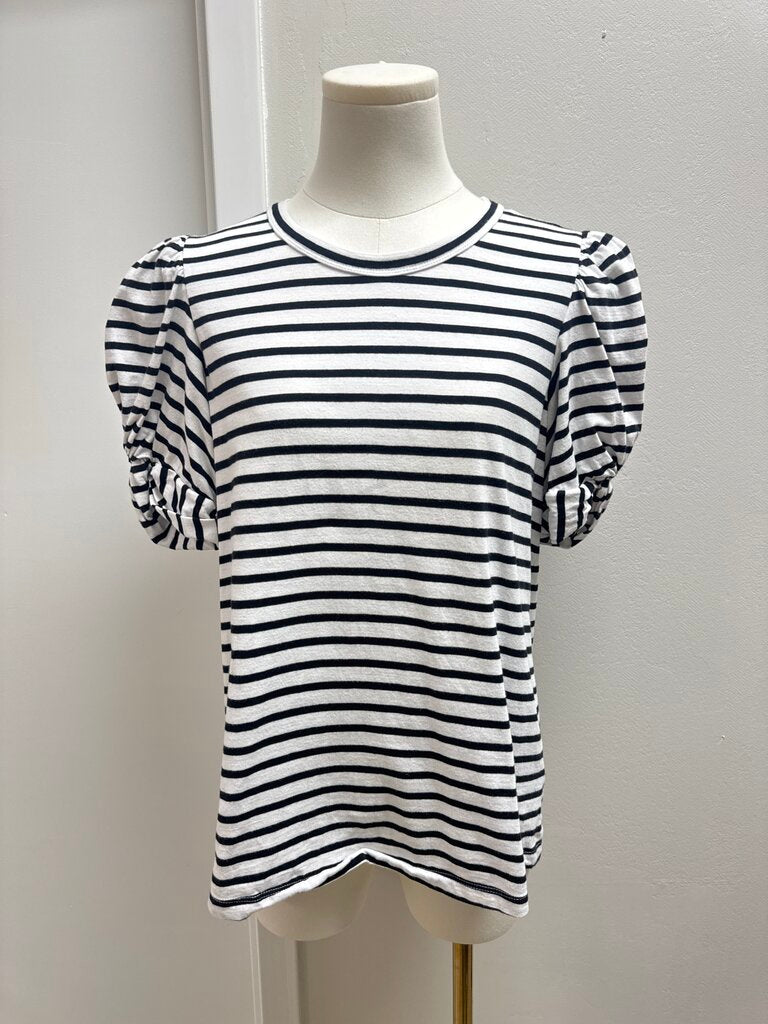 A.L.C. Black and White Striped Puff Sleeve Tee